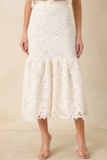 Women's Forever Begins Ivory Floral Lace Midi Skirt | 100% Polyester 0