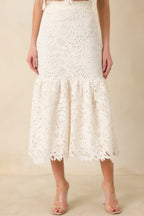 Women's Forever Begins Ivory Floral Lace Midi Skirt | 100% Polyester 0