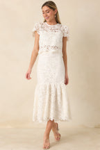 Women's Forever Begins Ivory Floral Lace Midi Skirt | 100% Polyester 1