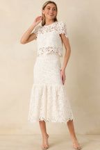 Women's Forever Begins Ivory Floral Lace Midi Skirt | 100% Polyester 2