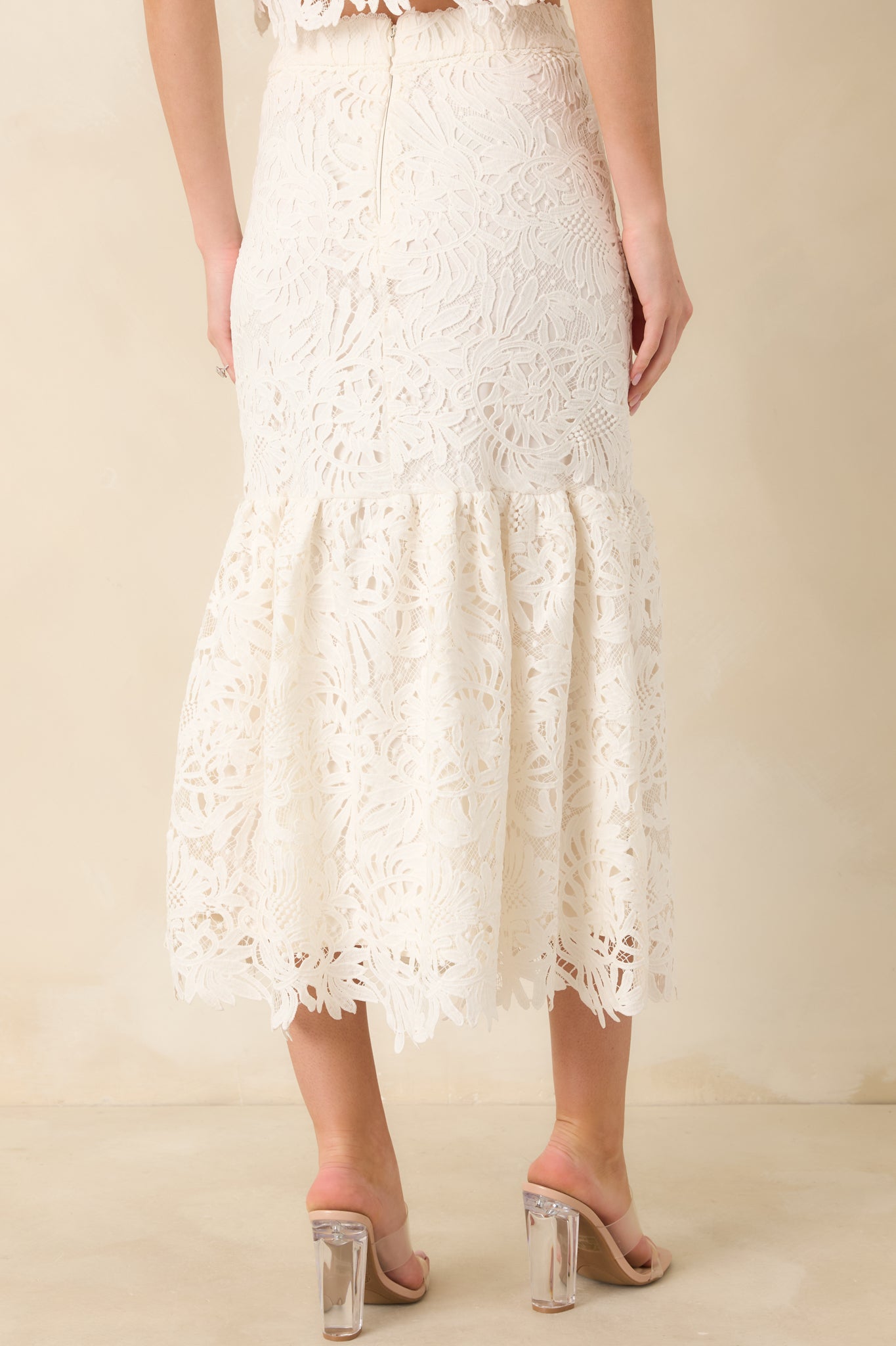 Women's Forever Begins Ivory Floral Lace Midi Skirt | 100% Polyester 4