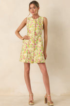 Women's Fresh Picked Feelings Yellow Multi Floral Button Front Sleeveless Mini Dress | 85% Polyester & 15% Nylon 4