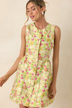 Women's Fresh Picked Feelings Yellow Multi Floral Button Front Sleeveless Mini Dress | 85% Polyester & 15% Nylon 5