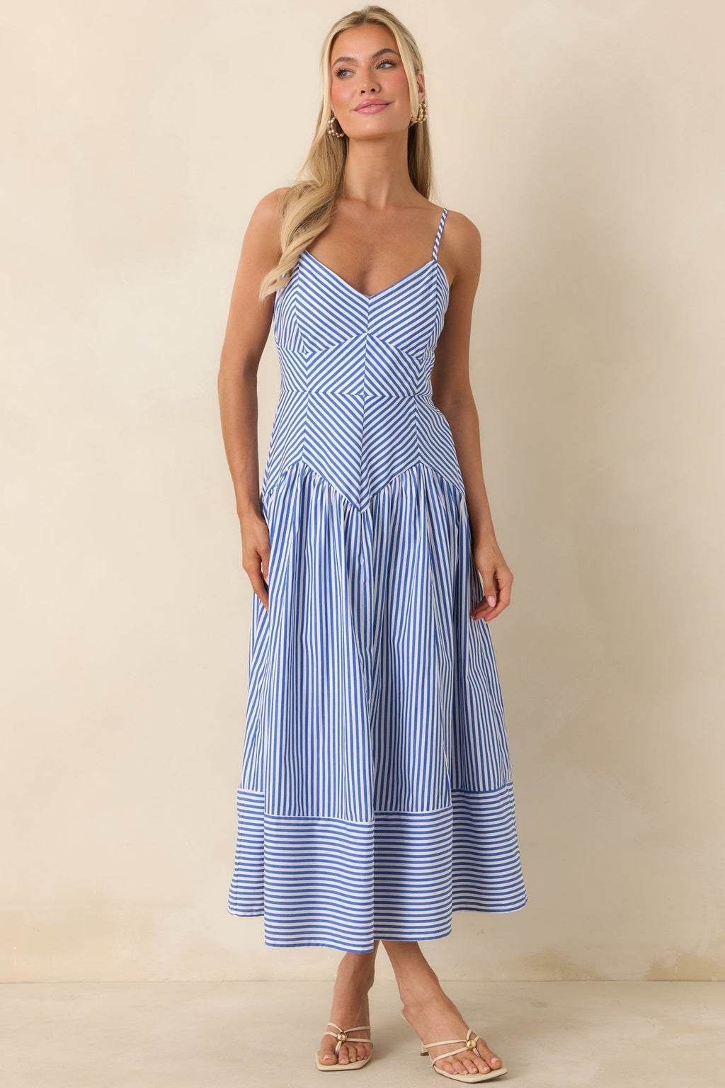 Women's From All Angles Blue & White Stripe Cotton Midi Dress | 100% Cotton 4