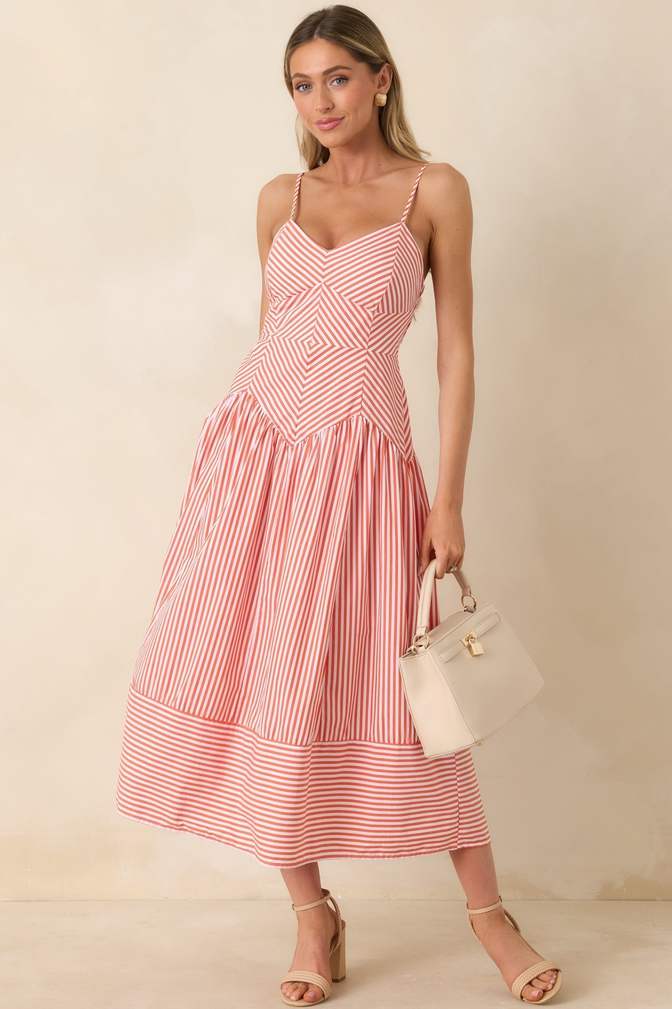 Women's From All Angles Orange & White Stripe Cotton Midi Dress | 100% Cotton 0