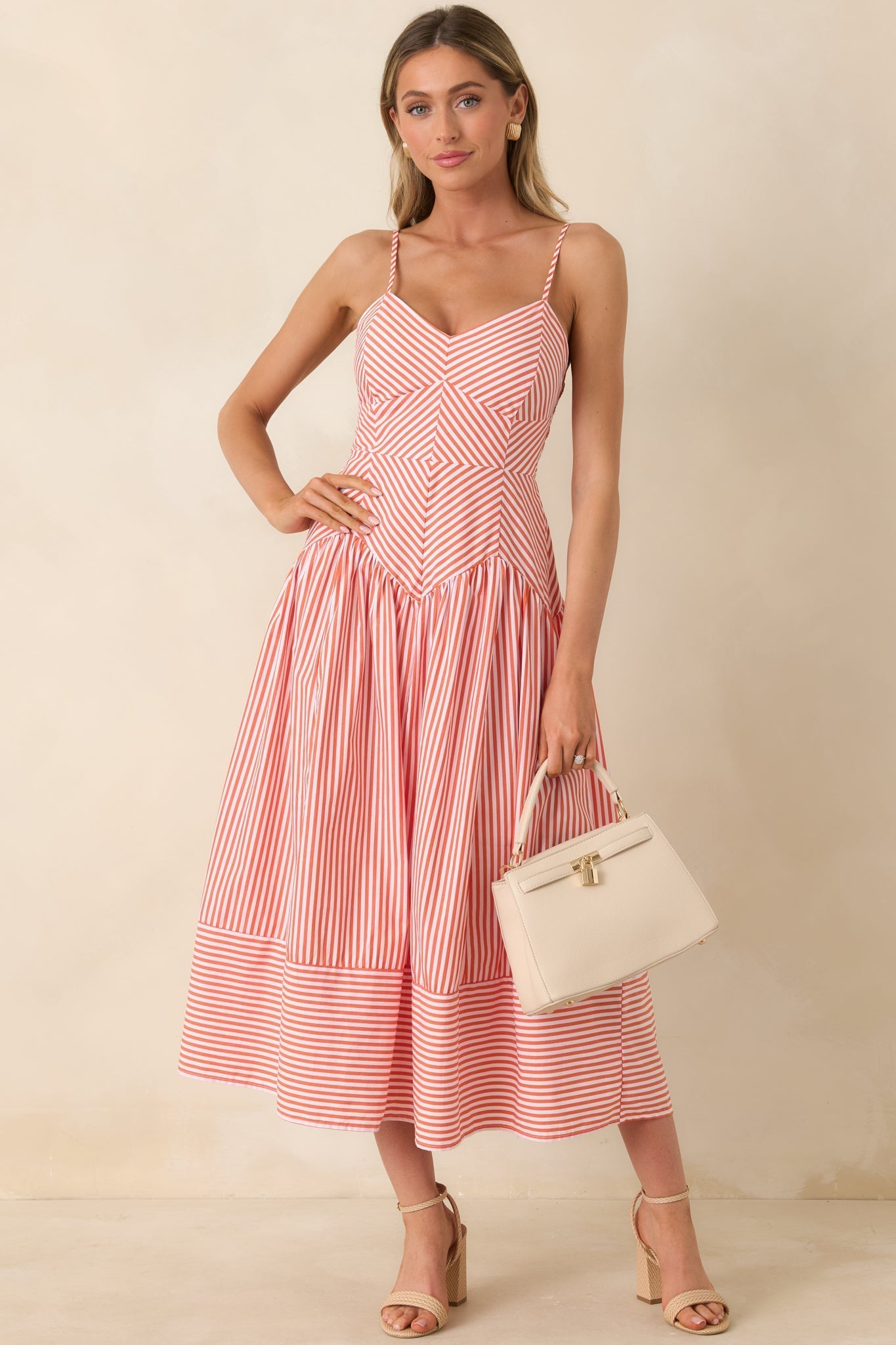Women's From All Angles Orange & White Stripe Cotton Midi Dress | 100% Cotton 1