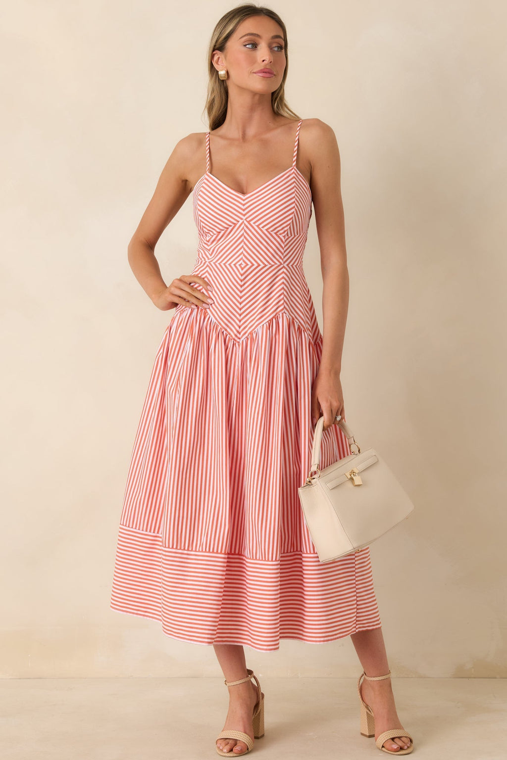 Women's From All Angles Orange & White Stripe Cotton Midi Dress | 100% Cotton 3