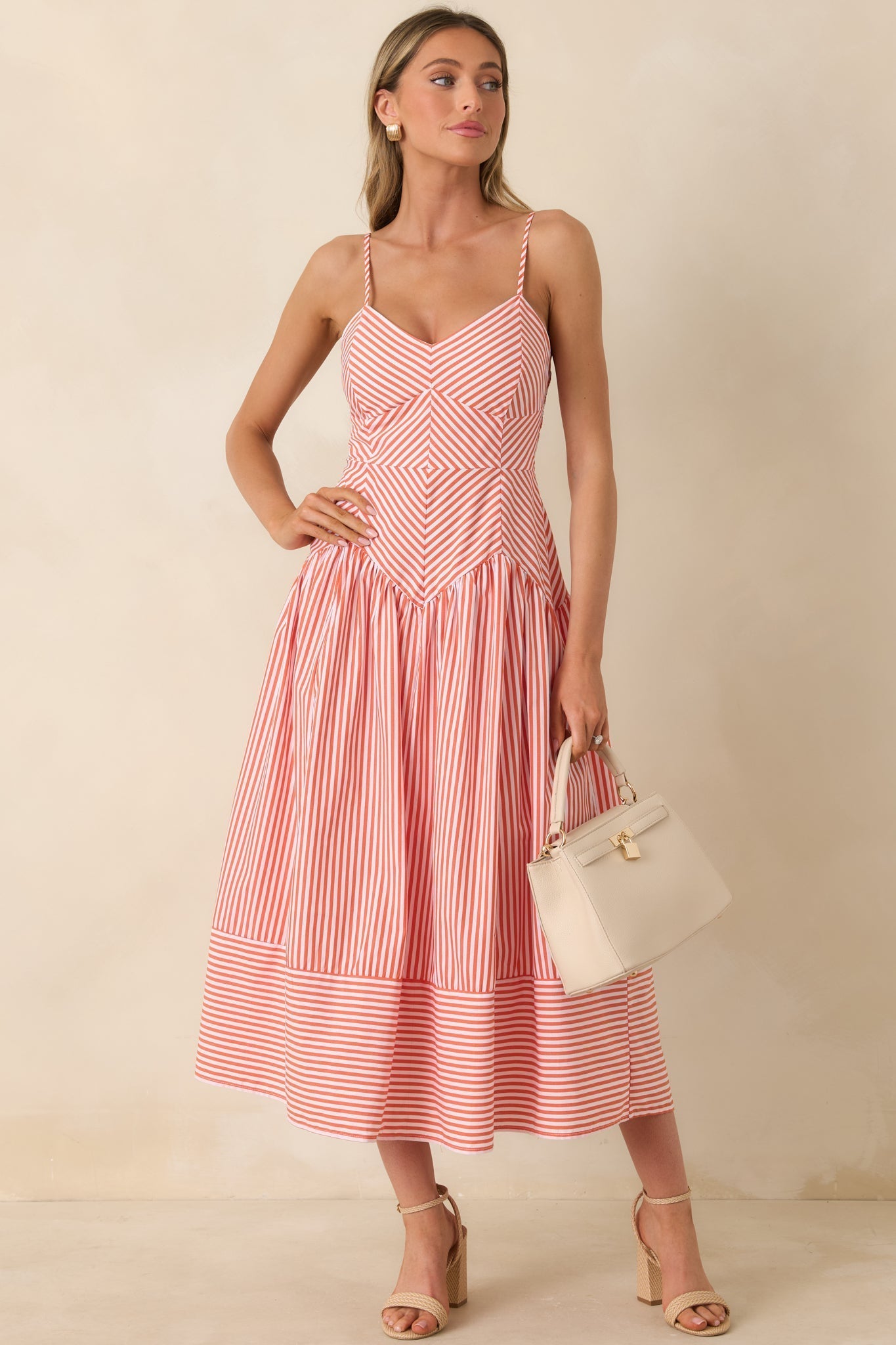 Women's From All Angles Orange & White Stripe Cotton Midi Dress | 100% Cotton 3