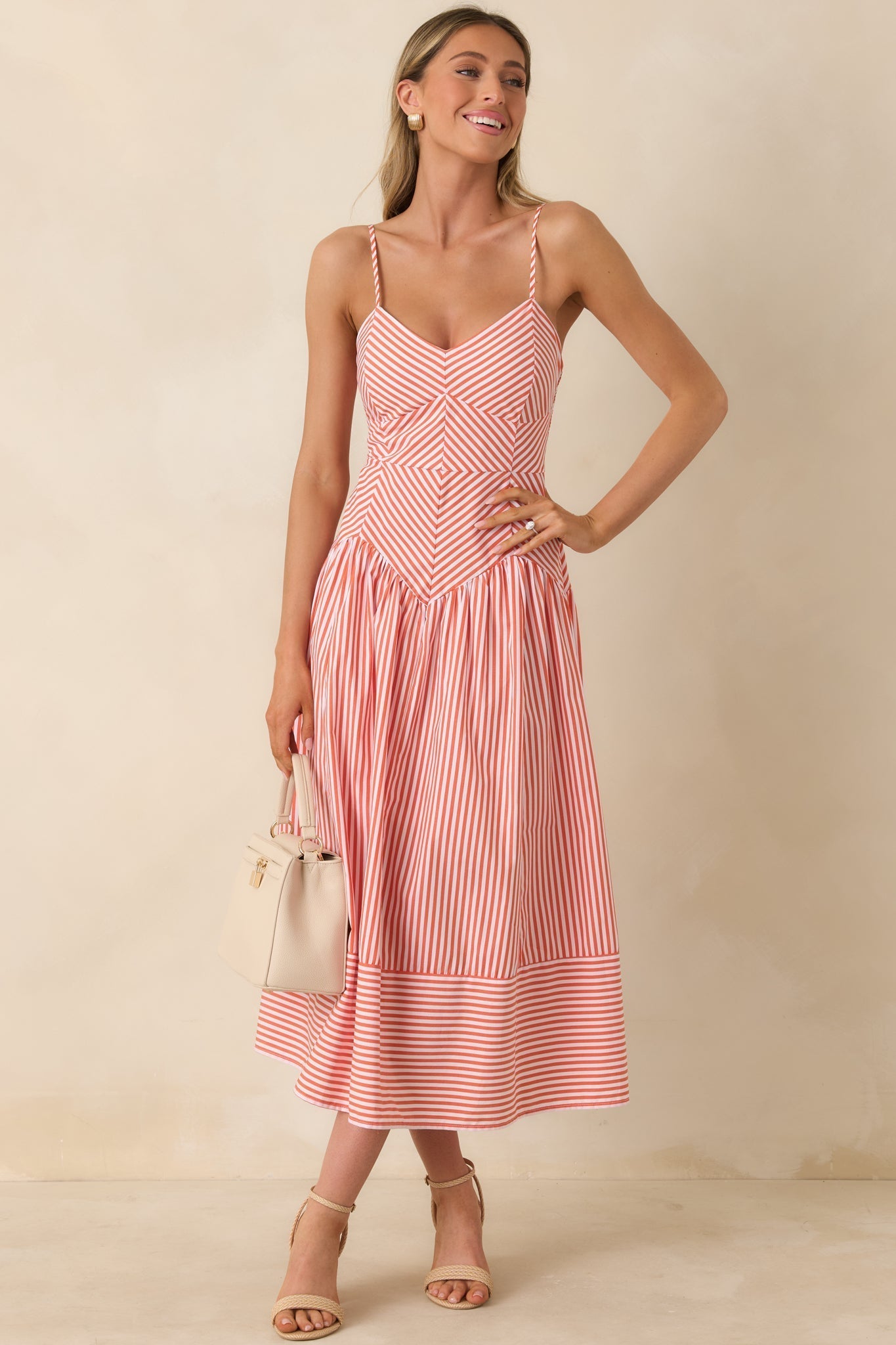 Women's From All Angles Orange & White Stripe Cotton Midi Dress | 100% Cotton 4