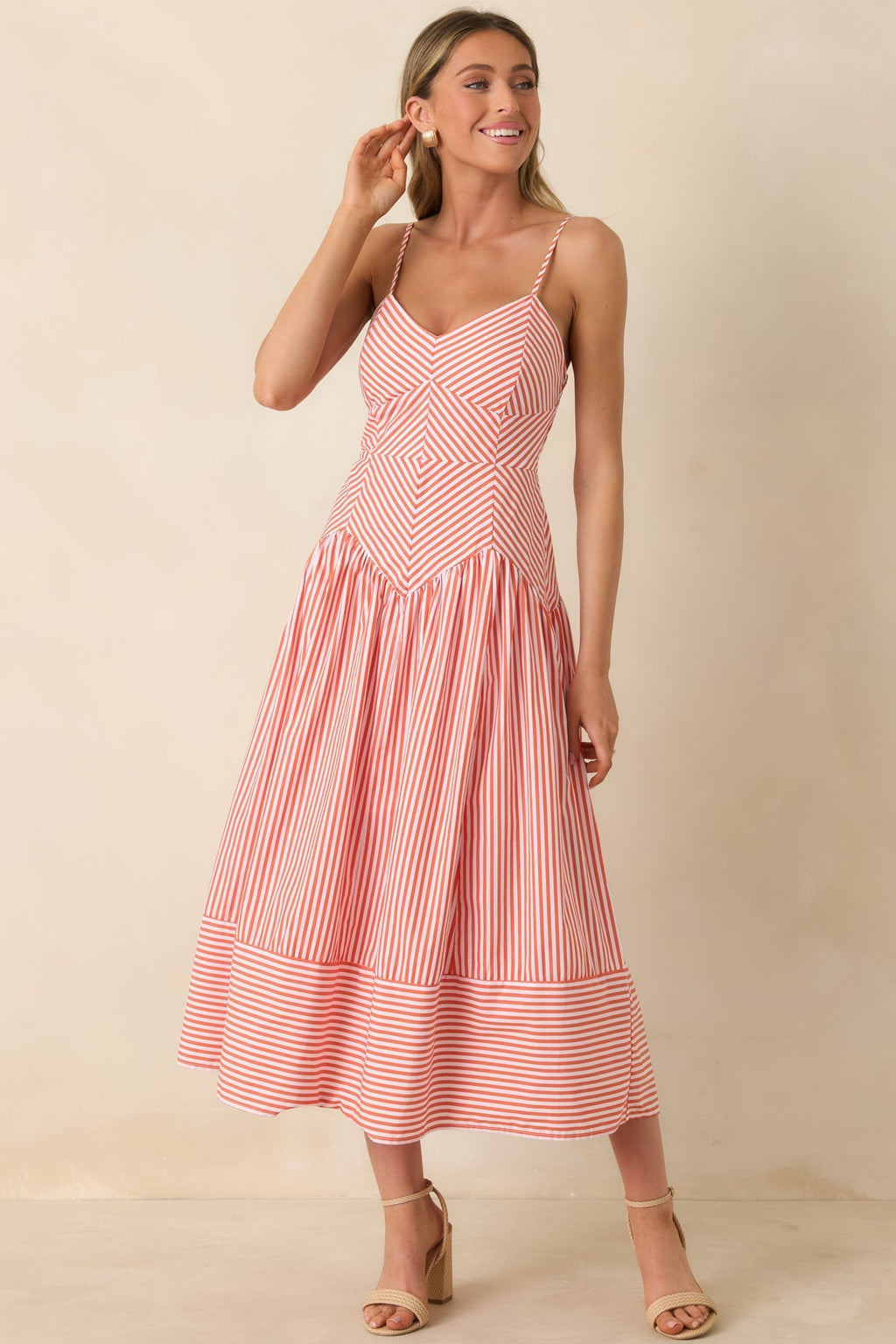 Women's From All Angles Orange & White Stripe Cotton Midi Dress | 100% Cotton 5