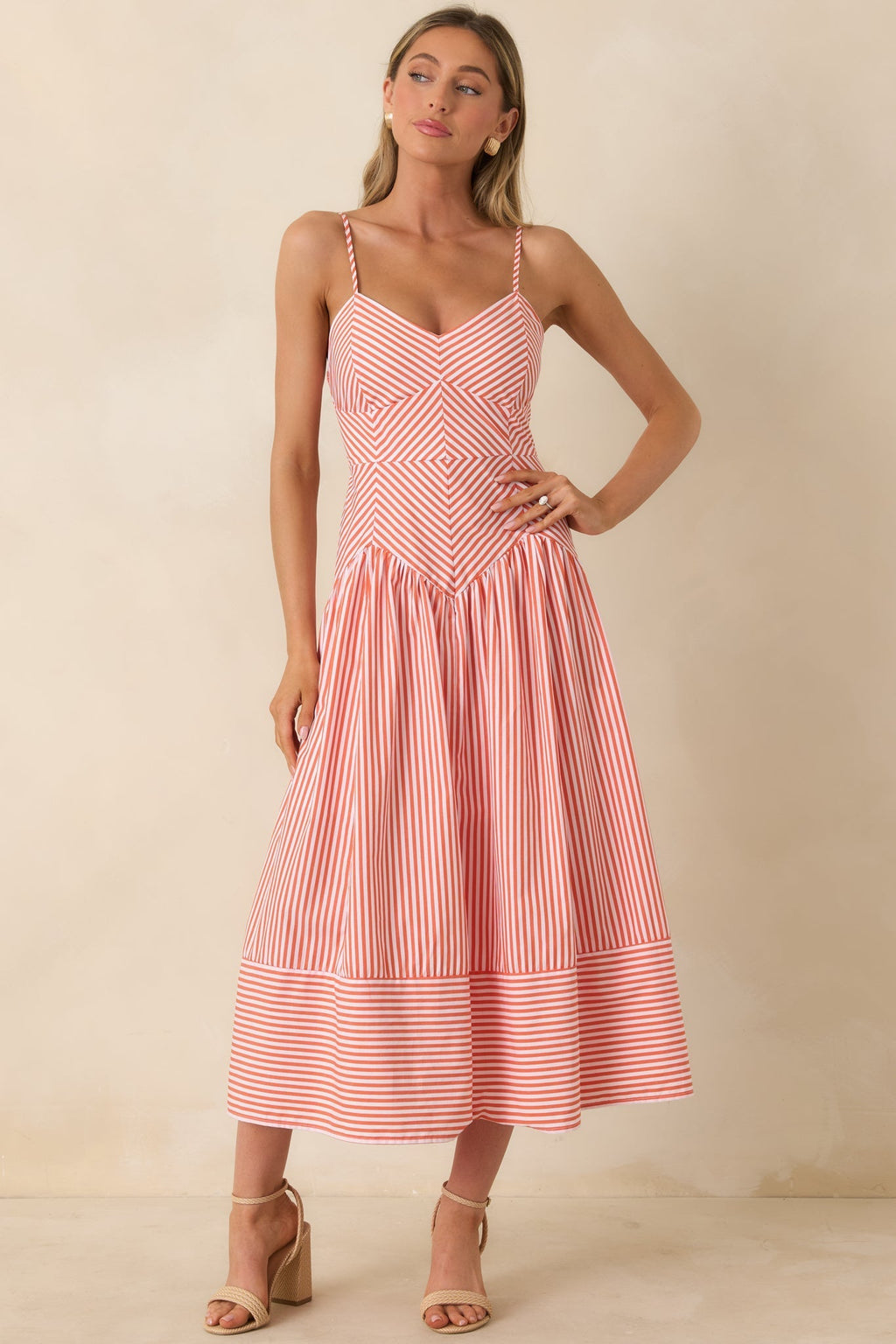 Women's From All Angles Orange & White Stripe Cotton Midi Dress | 100% Cotton 6