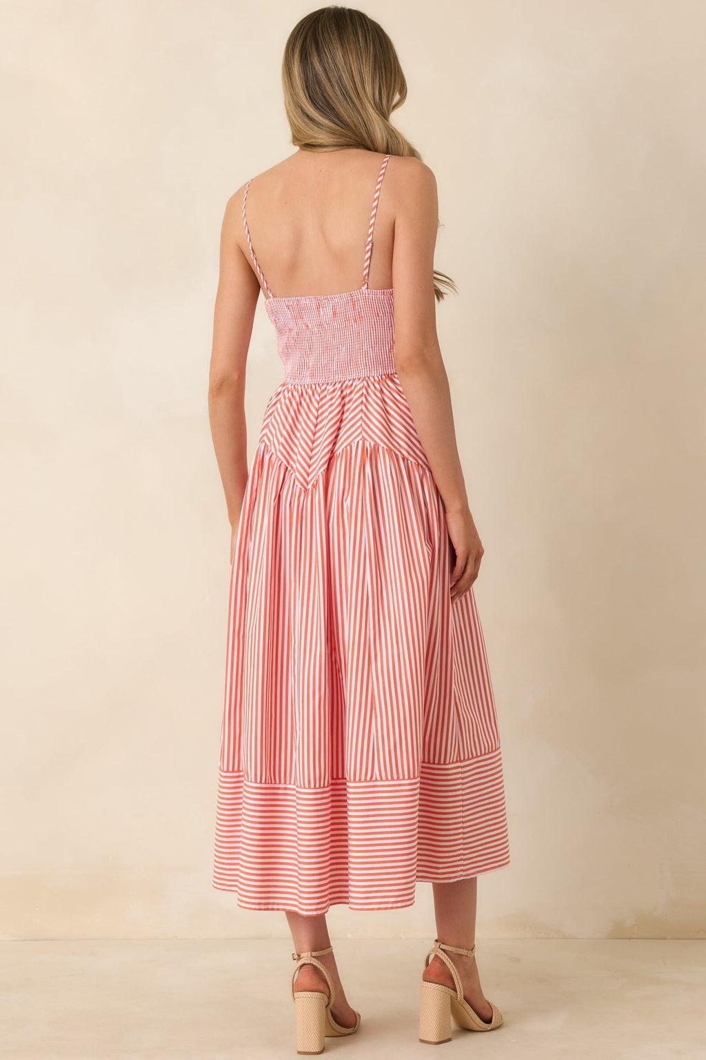 Women's From All Angles Orange & White Stripe Cotton Midi Dress | 100% Cotton 7