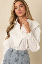 Women's From Every Angle White Cotton Pleated Shoulder Button-Up Blouse | 100% Cotton 1