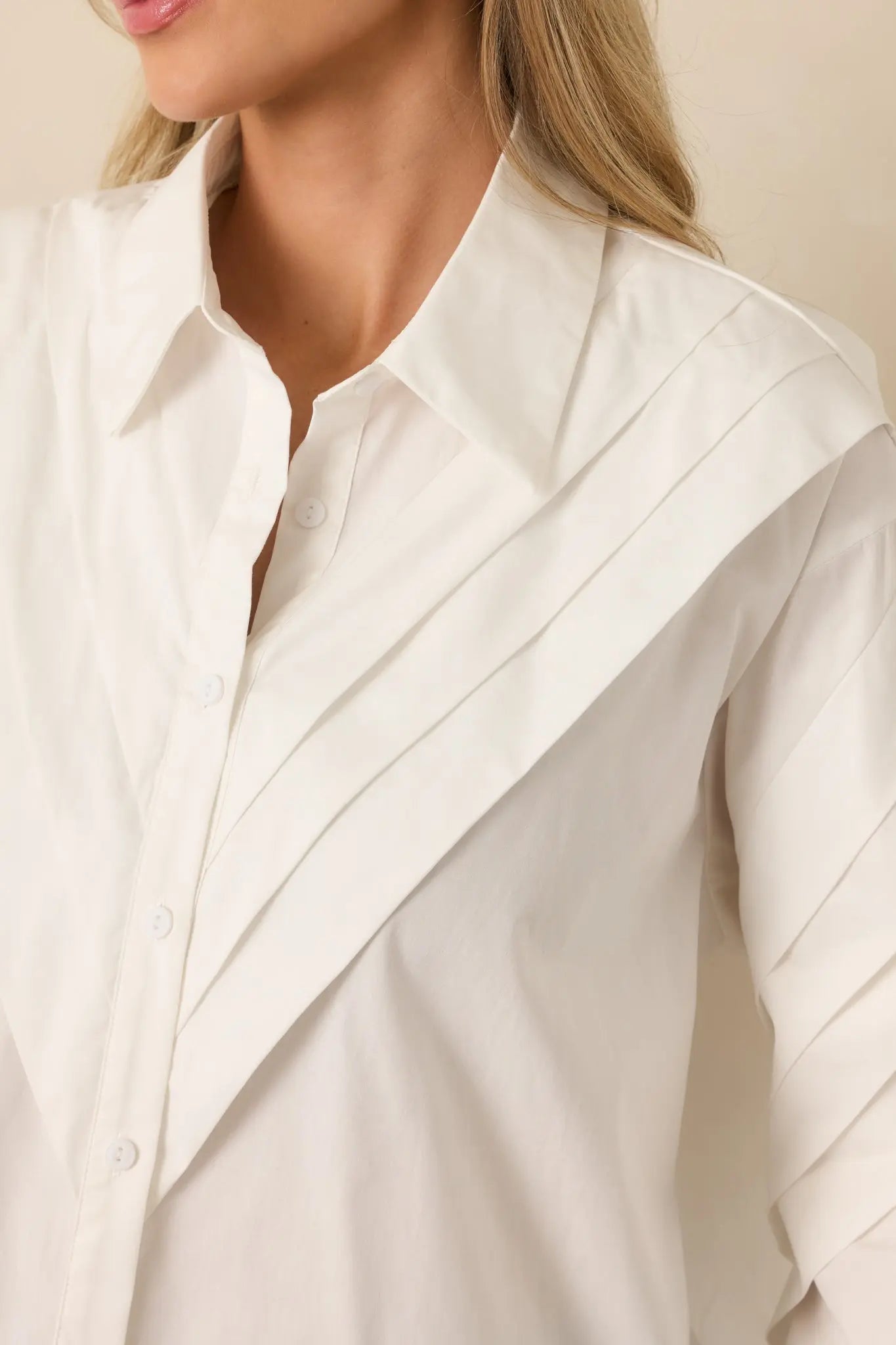 Women's From Every Angle White Cotton Pleated Shoulder Button-Up Blouse | 100% Cotton 2