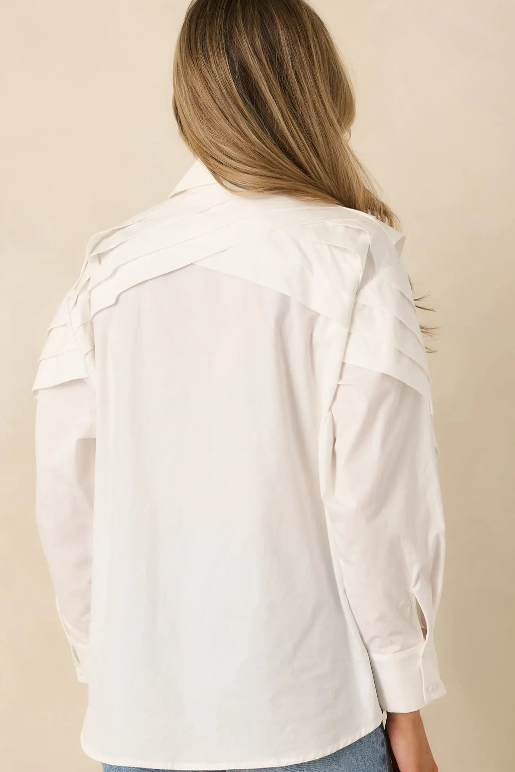 Women's From Every Angle White Cotton Pleated Shoulder Button-Up Blouse | 100% Cotton 7