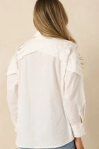Women's From Every Angle White Cotton Pleated Shoulder Button-Up Blouse | 100% Cotton 7
