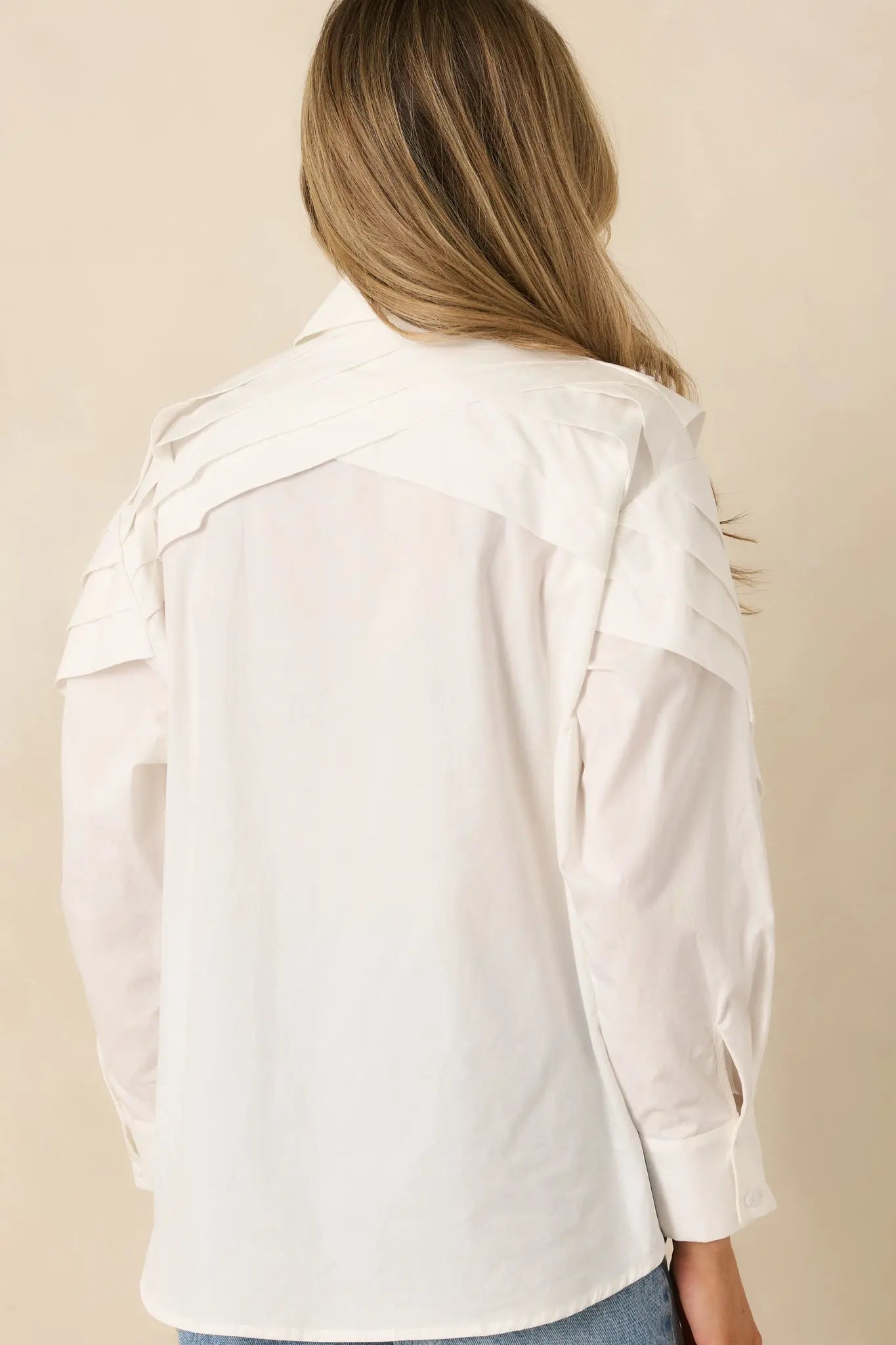 Women's From Every Angle White Cotton Pleated Shoulder Button-Up Blouse | 100% Cotton 7