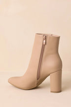 Women's From Here On Beige Faux Leather Block Heel Ankle Boots | Heel measures 3.5" 5