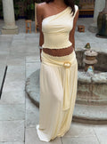 Women's Full Orbit Shirred Maxi Skirt Cream | Shirred buckle maxi skirt 0