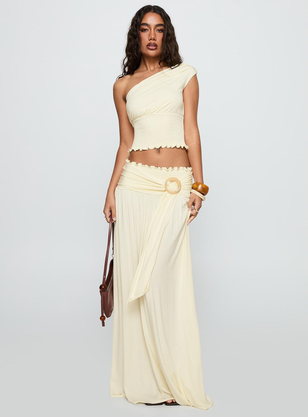 Women's Full Orbit Shirred Maxi Skirt Cream | Shirred buckle maxi skirt 1