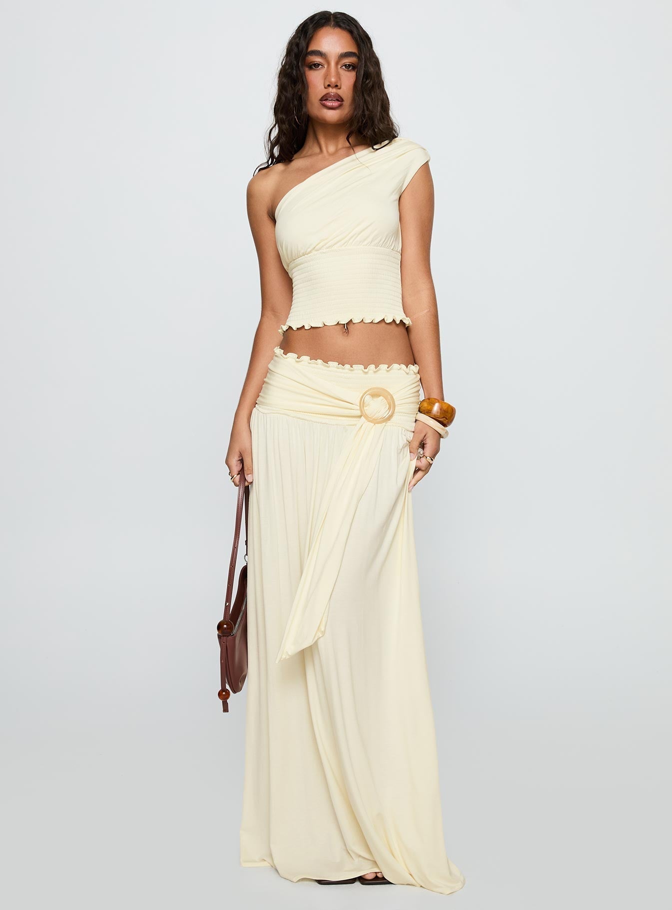 Women's Full Orbit Shirred Maxi Skirt Cream | Shirred buckle maxi skirt 1
