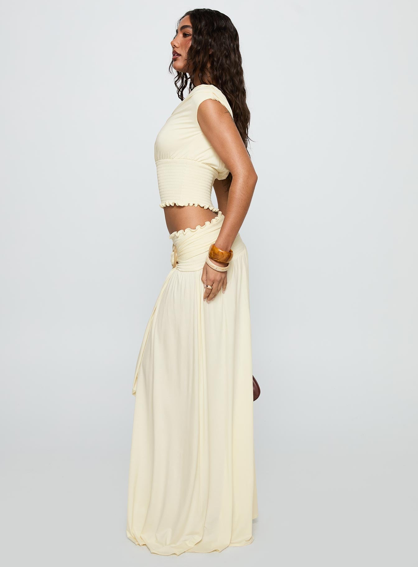 Women's Full Orbit Shirred Maxi Skirt Cream | Shirred buckle maxi skirt 3