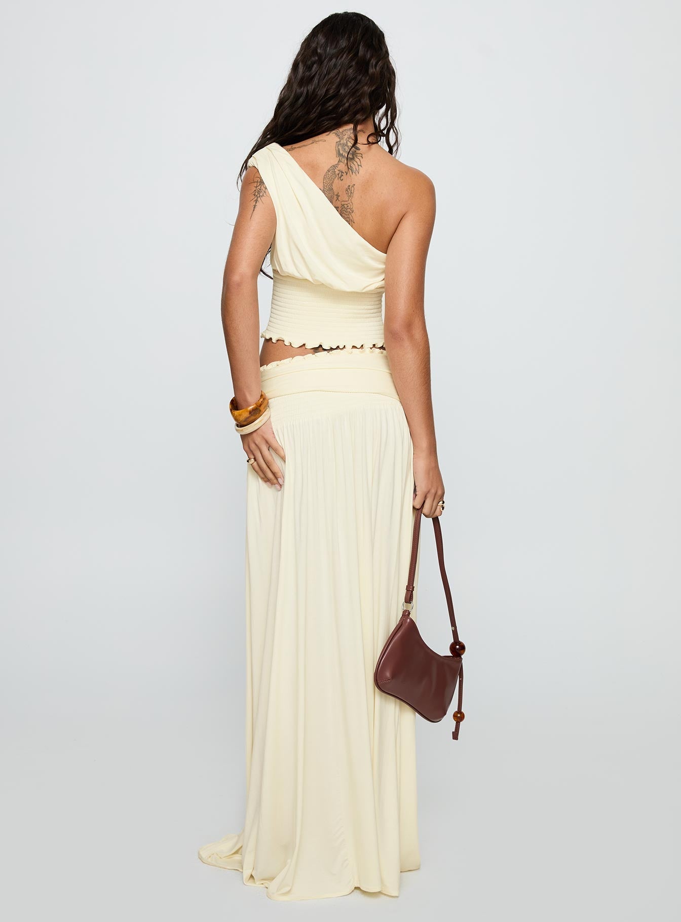 Women's Full Orbit Shirred Maxi Skirt Cream | Shirred buckle maxi skirt 4