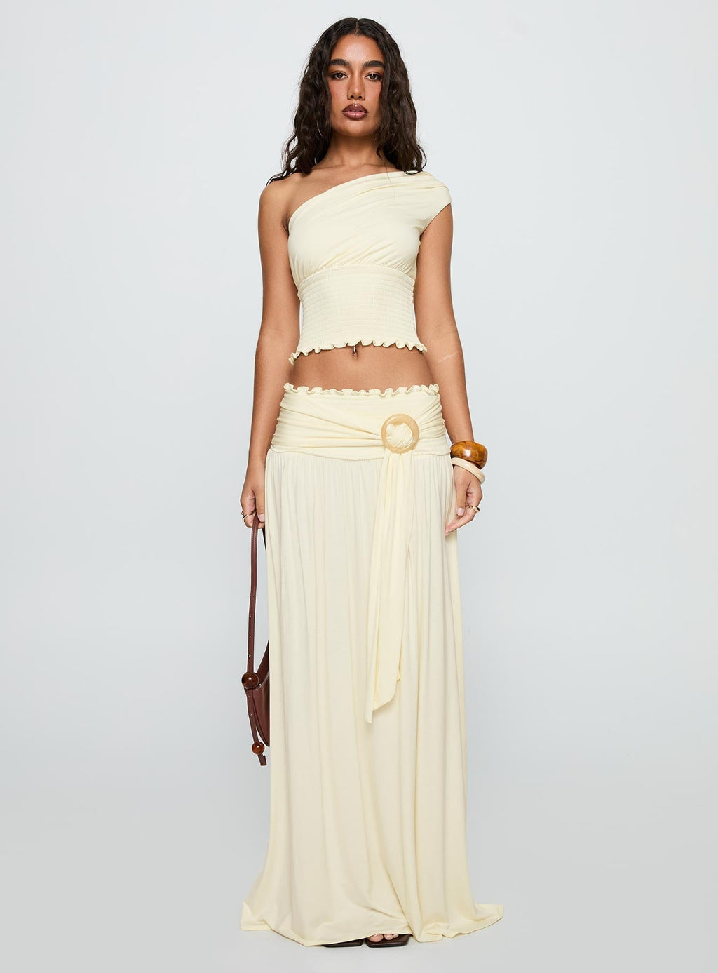 Women's Full Orbit Shirred Maxi Skirt Cream | Shirred buckle maxi skirt 6