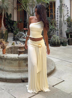 Women's Full Orbit Shirred Maxi Skirt Cream | Shirred buckle maxi skirt 7