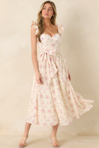 Women's Gabrielle Light Pink Floral Cotton Bustier Midi Dress | 100% Cotton 0