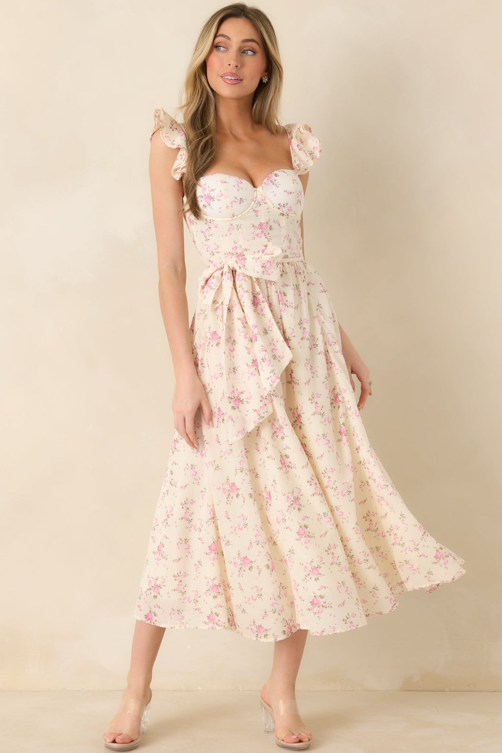 Women's Gabrielle Light Pink Floral Cotton Bustier Midi Dress | 100% Cotton 2