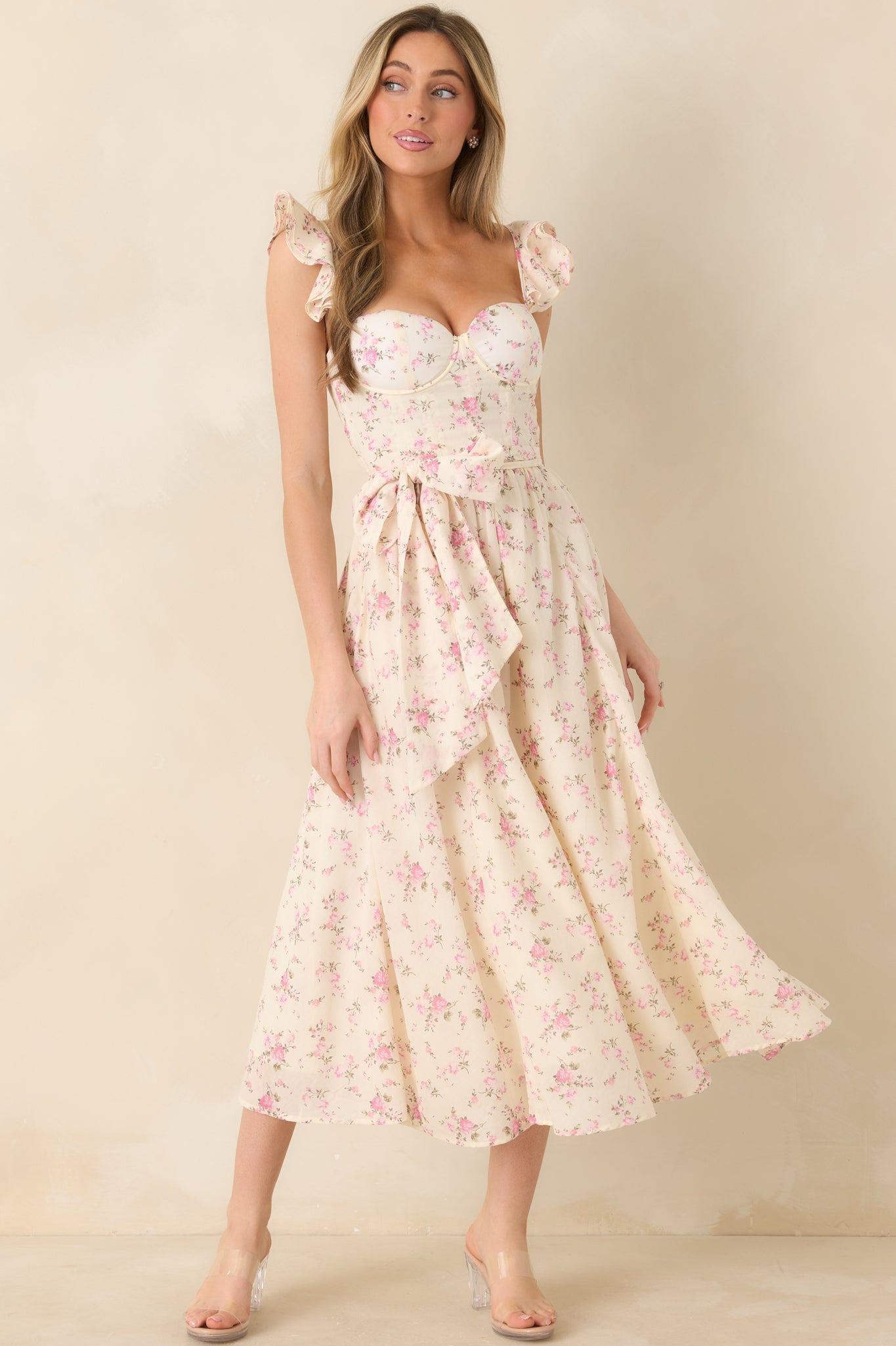 Women's Gabrielle Light Pink Floral Cotton Bustier Midi Dress | 100% Cotton 2