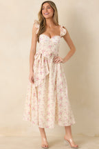 Women's Gabrielle Light Pink Floral Cotton Bustier Midi Dress | 100% Cotton 3