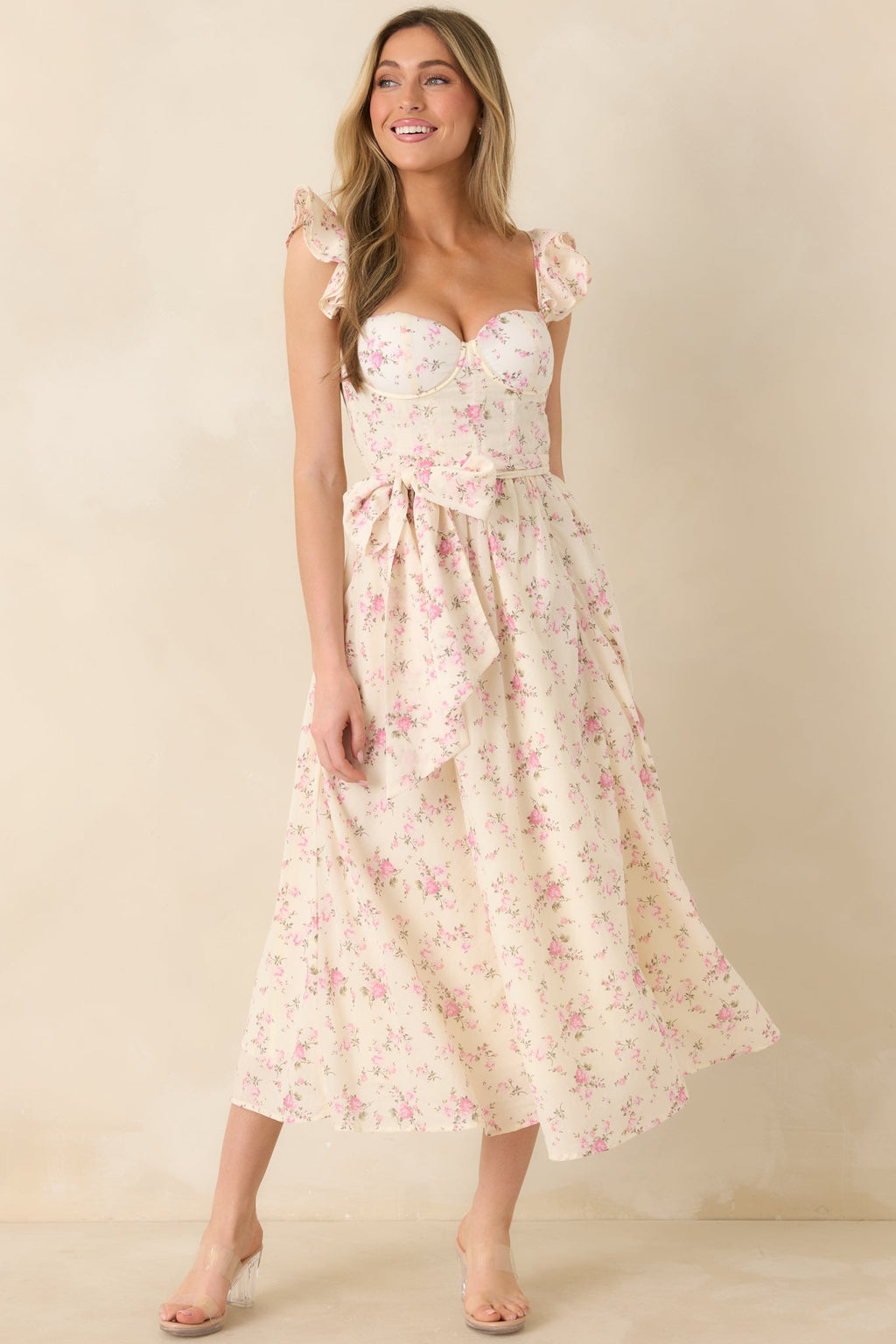 Women's Gabrielle Light Pink Floral Cotton Bustier Midi Dress | 100% Cotton 4