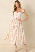 Women's Gabrielle Light Pink Floral Cotton Bustier Midi Dress | 100% Cotton 5