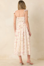 Women's Gabrielle Light Pink Floral Cotton Bustier Midi Dress | 100% Cotton 6