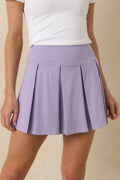 Women's Game, Set, Glow Lavender Stretch Pleated Mini Skort | 80% Polyester & 20% Spandex 0