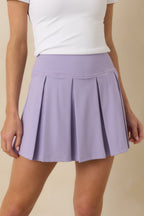 Women's Game, Set, Glow Lavender Stretch Pleated Mini Skort | 80% Polyester & 20% Spandex 0