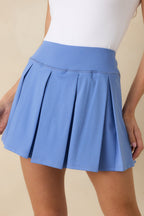 Women's Game, Set, Glow Periwinkle Blue Stretch Pleated Mini Skort | 80% Polyester & 20% Spandex 0