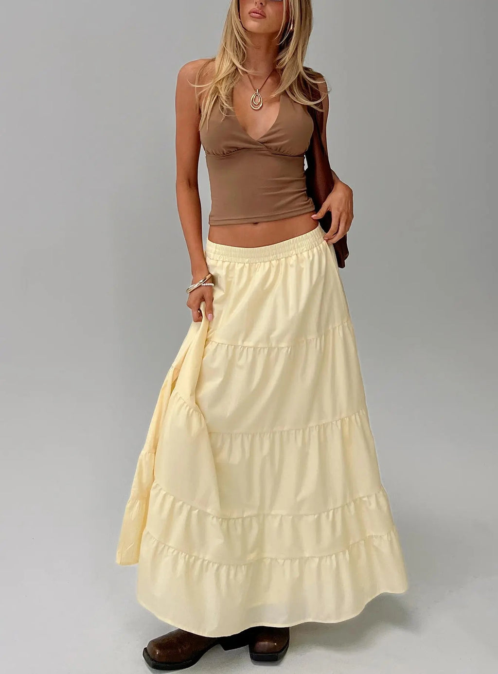 Women's Garden Party Maxi Skirt Lemon | Pleated Maxi skirt 7