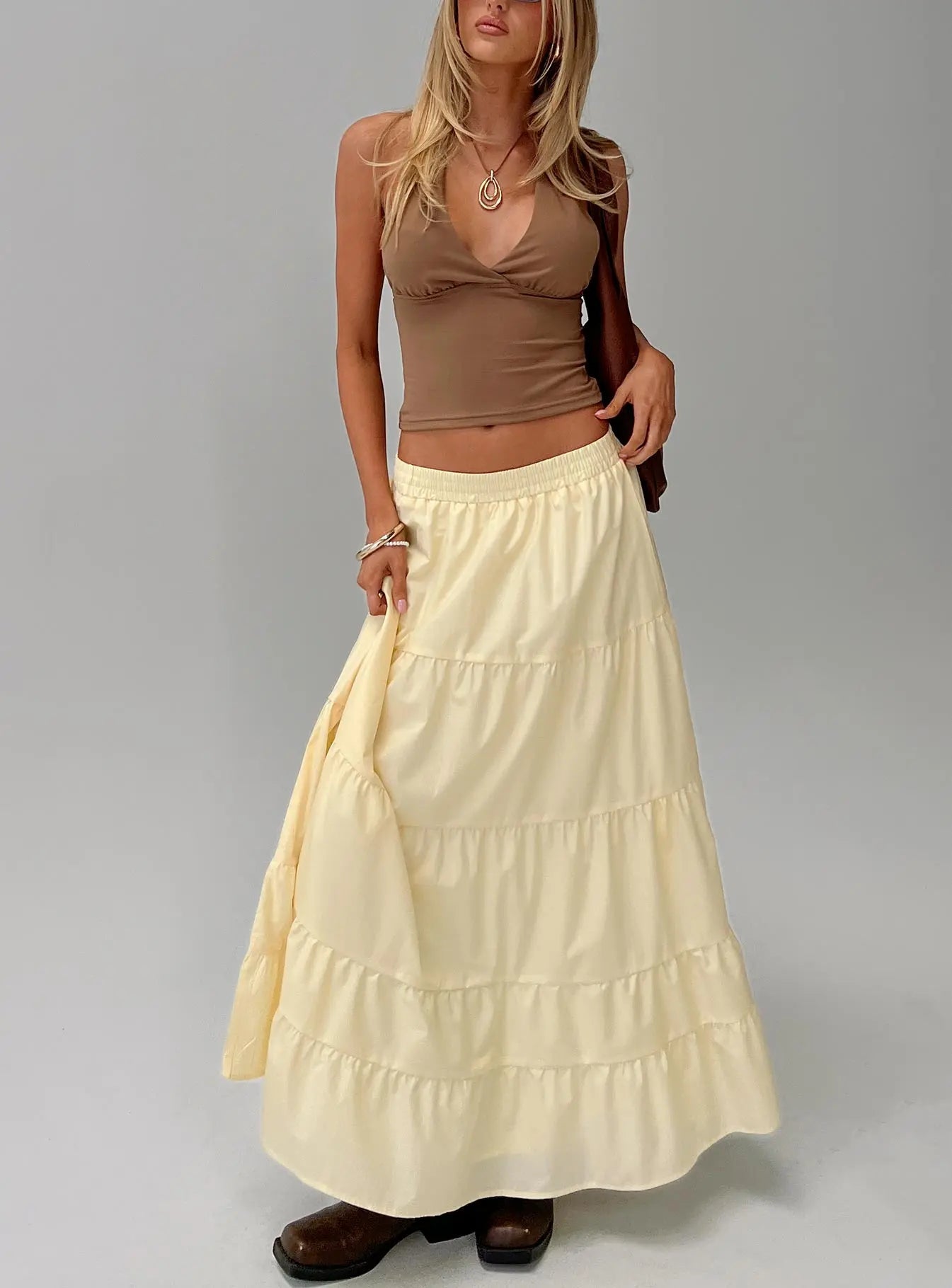 Women's Garden Party Maxi Skirt Lemon | Pleated Maxi skirt 7