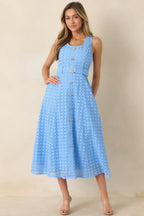 Women's Garden Society Blue Cotton Eyelet Sleeveless Midi Dress | 100% Cotton 1