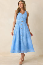 Women's Garden Society Blue Cotton Eyelet Sleeveless Midi Dress | 100% Cotton 2