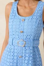 Women's Garden Society Blue Cotton Eyelet Sleeveless Midi Dress | 100% Cotton 5