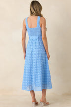 Women's Garden Society Blue Cotton Eyelet Sleeveless Midi Dress | 100% Cotton 7