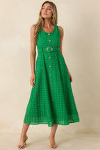 Women's Garden Society Green Cotton Eyelet Sleeveless Midi Dress | 100% Cotton 5