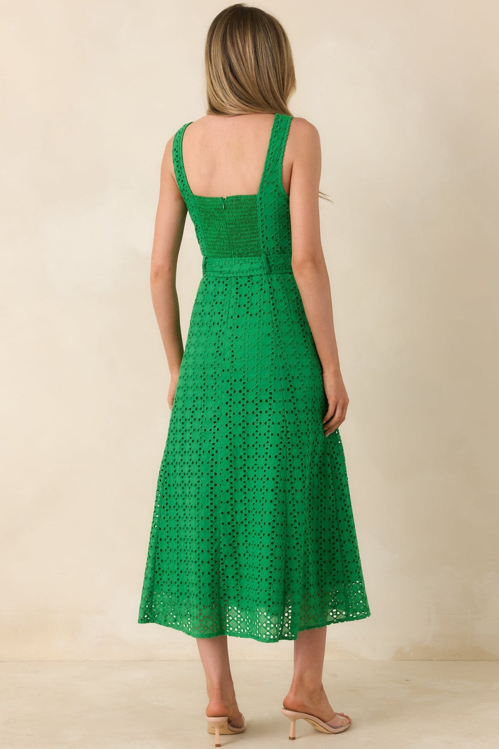 Women's Garden Society Green Cotton Eyelet Sleeveless Midi Dress | 100% Cotton 6