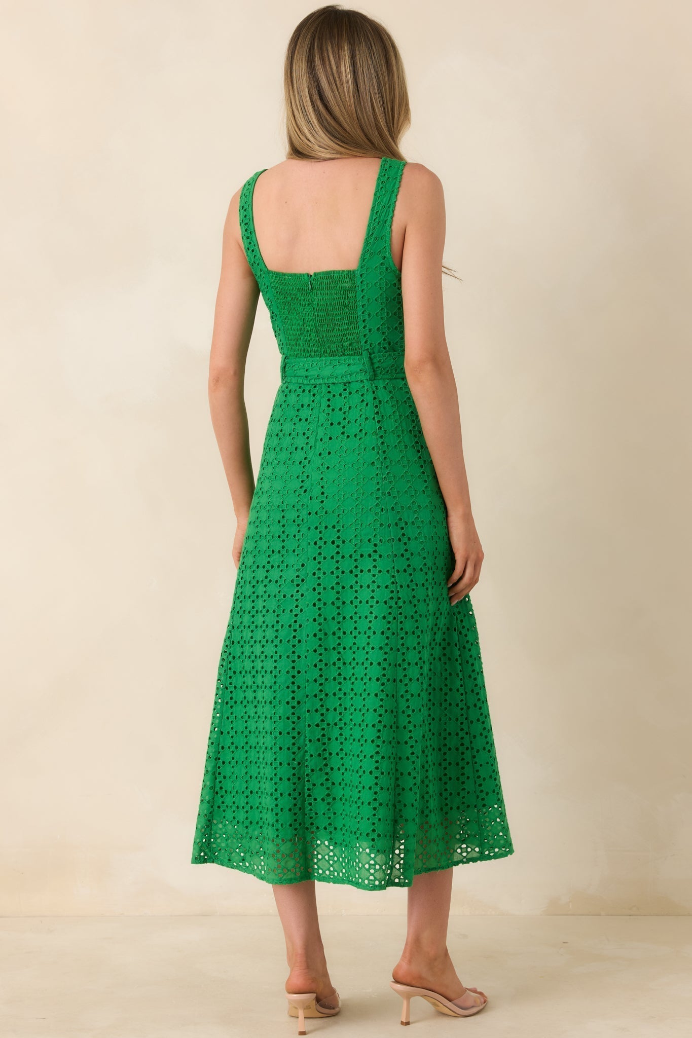 Women's Garden Society Green Cotton Eyelet Sleeveless Midi Dress | 100% Cotton 6