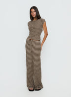 Women's Gavrielle Jersey Wide Leg Pants Chocolate / Cream Stripe | Wide-leg pants in mid-rise fit 2