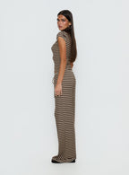 Women's Gavrielle Jersey Wide Leg Pants Chocolate / Cream Stripe | Wide-leg pants in mid-rise fit 3